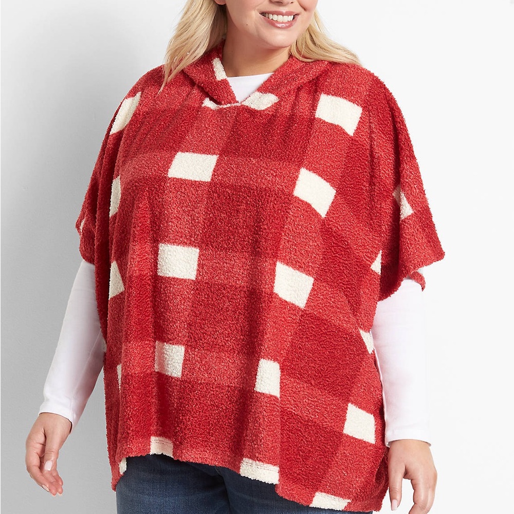 Lane Bryant Hooded Plaid Sherpa Poncho